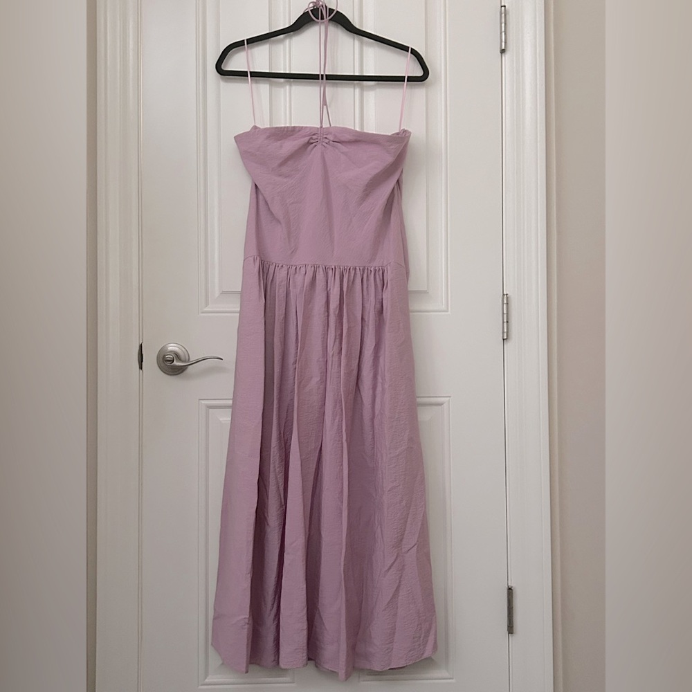 NWOT VINCE Ruched Halter Neck Dress w/ pockets Size XL Lavender Color - Picture 4 of 10
